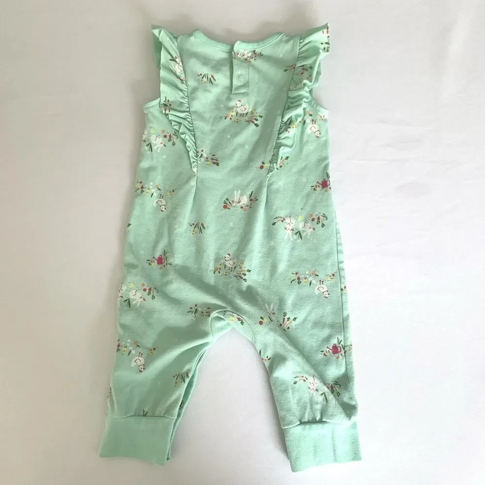 Cat Jack Romper Easter Bunnies Baby Girl‎ 3-6 Months Green Pastel Cute Boho Farm